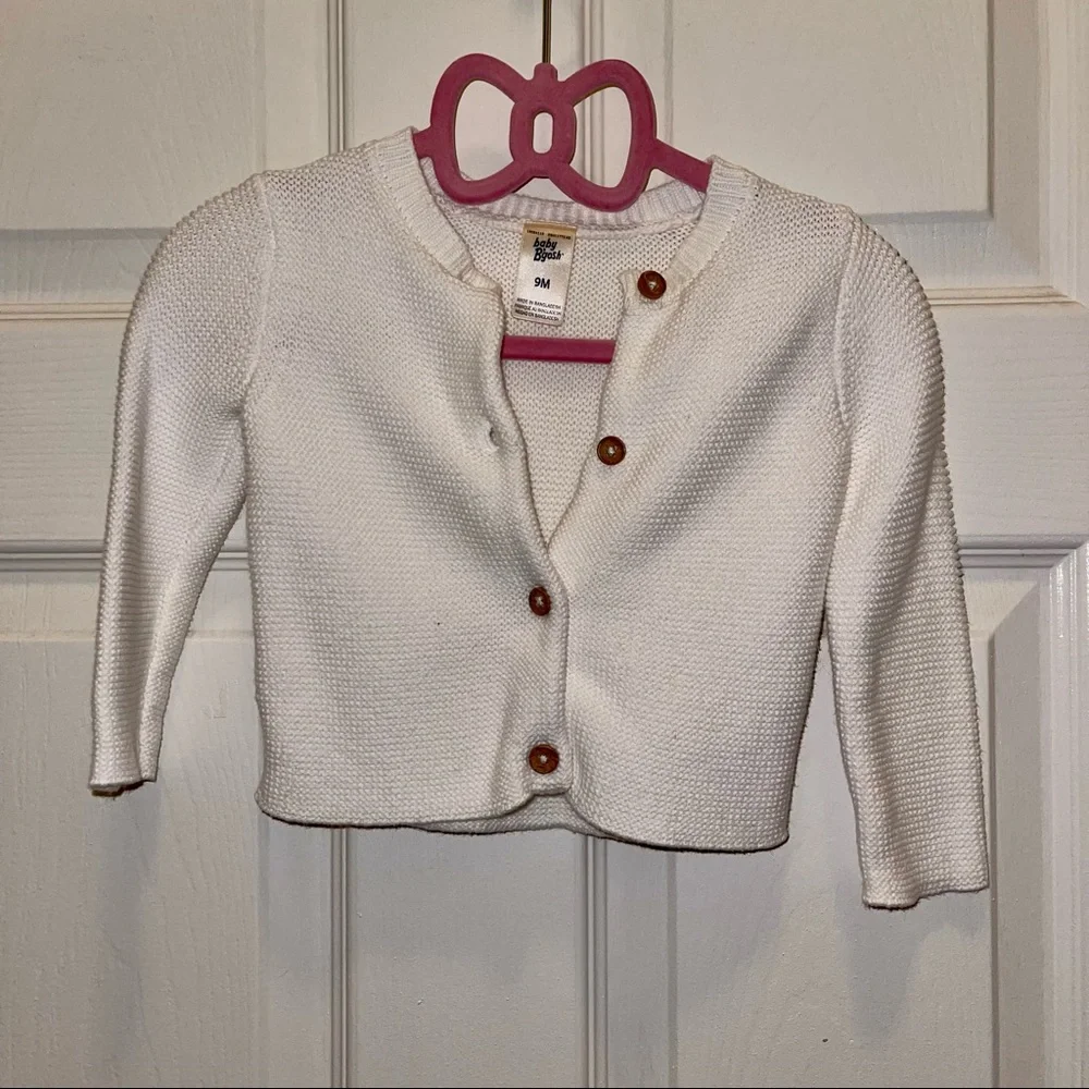 Baby B’Gosh Classic Preppy White Cotton Knit Button Down Cardigan 9 Months